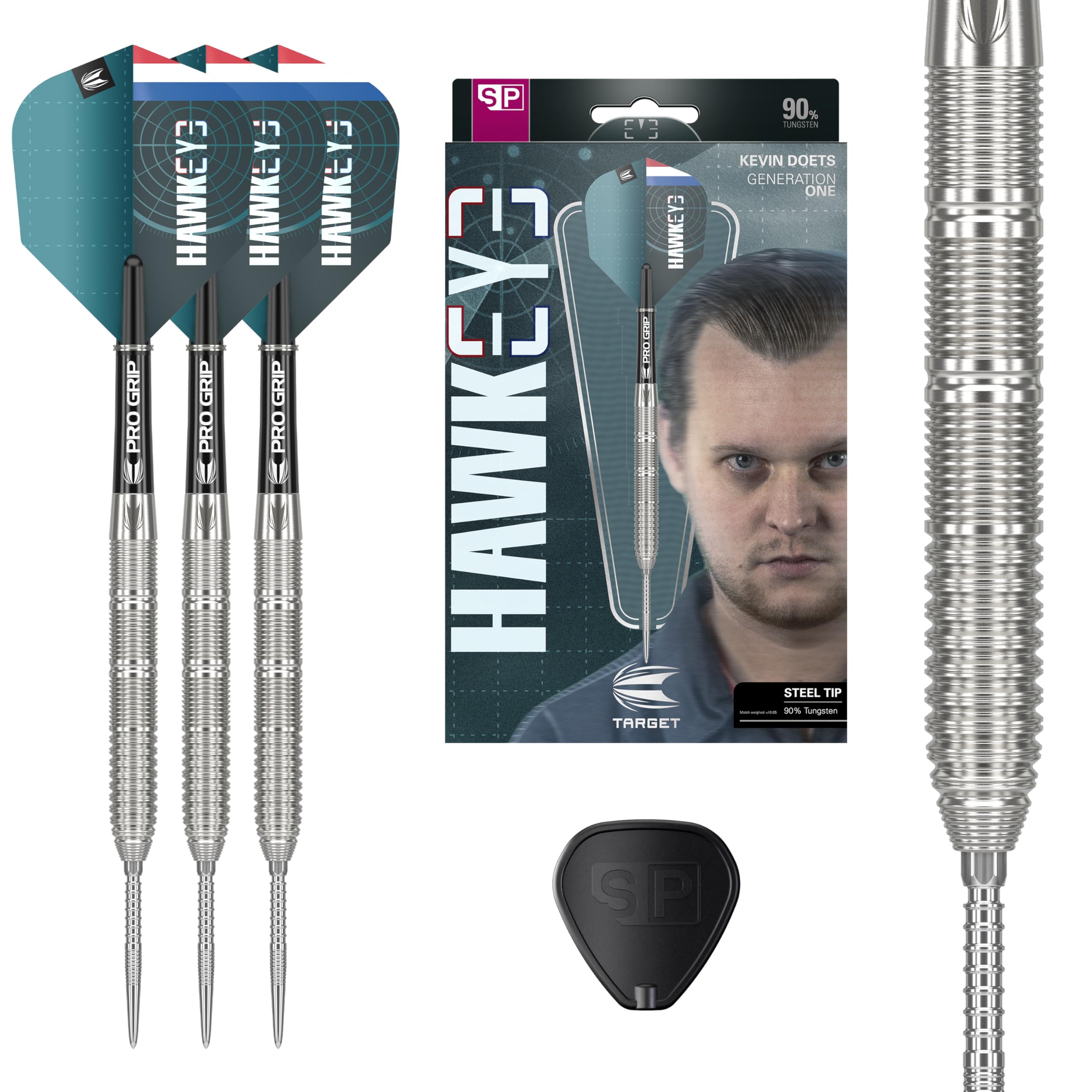 TARGET Darts Kevin Doets Gen 1 Steel Tip Swiss Point Darts, 90% Tungsten Darts, 23G | Generation 1 Steel Tip Darts, Player Editi