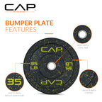 Cap Barbell Economy - Speckled Olympic Bumper Plate With Yellow Logo, Black, 35 Lb Single