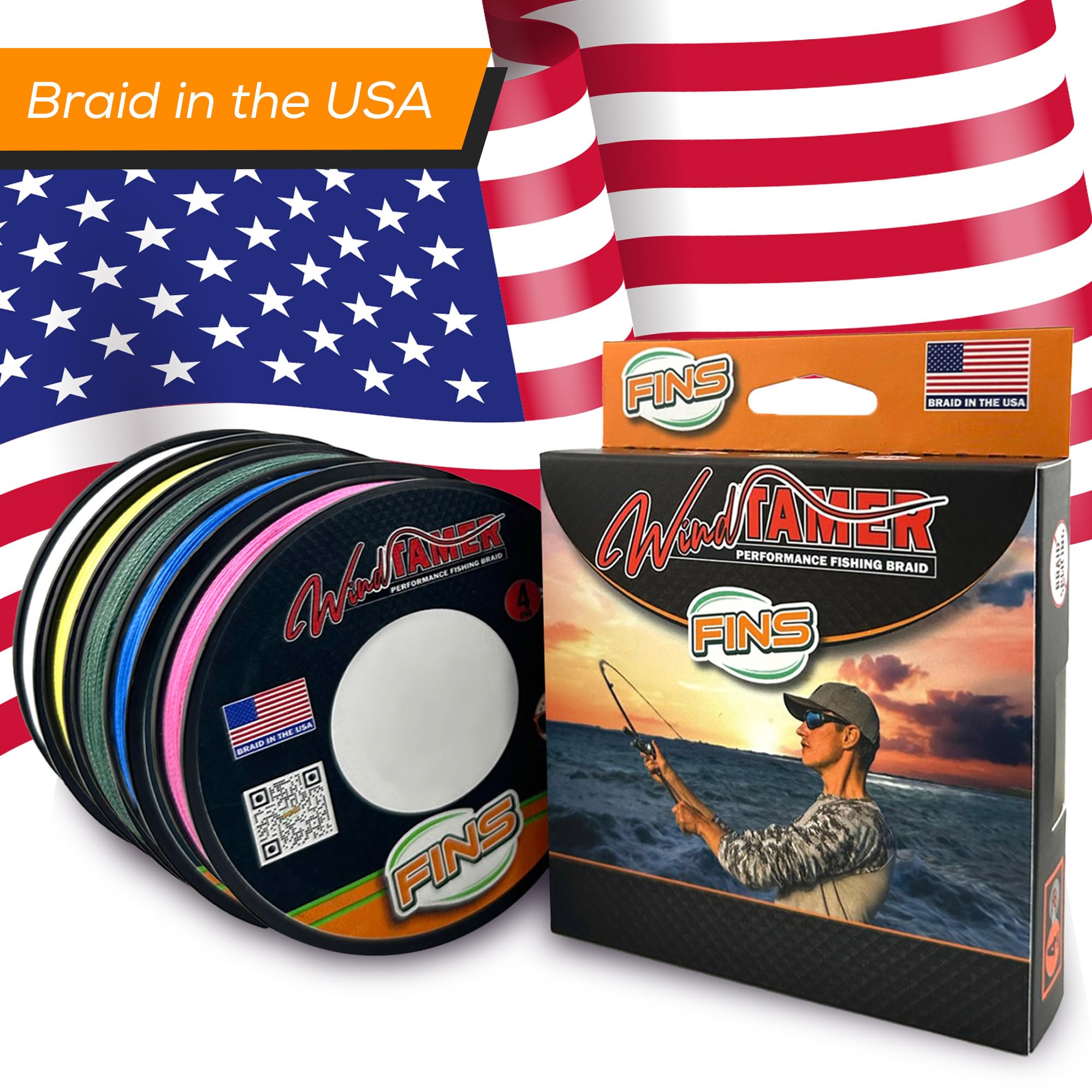 Fins Windtamer Braided Fishing Line - Versatile, Compact Braid For All Fisheries, Reduces Wind Knots And Rod Tip Wraps - High Pe