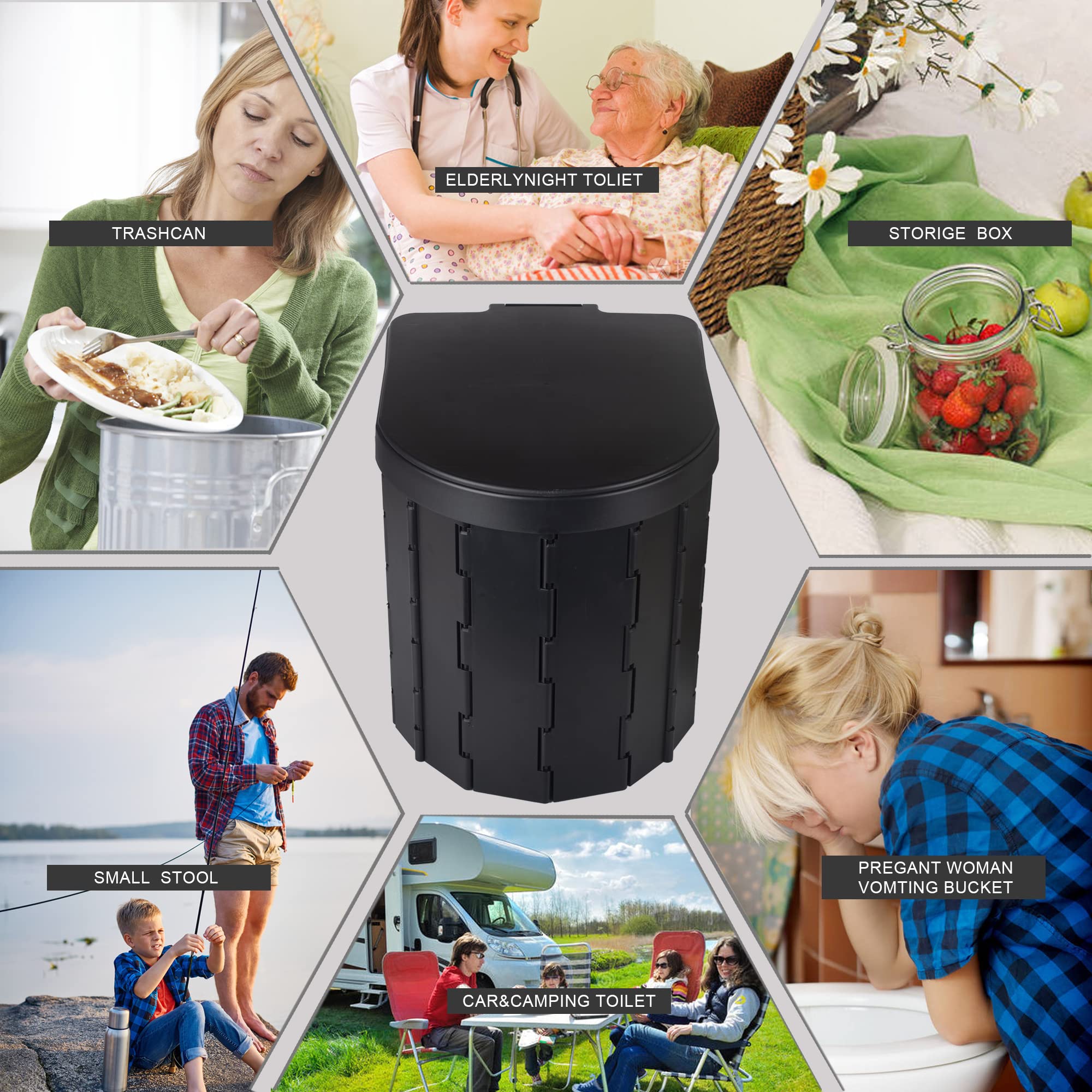 Sfsumart Portable Toilet For Camping, Foldable Camping Toilet For Adults, Emergency Potty, 12Pc Toilet Bags For Outdoor, Car Tra
