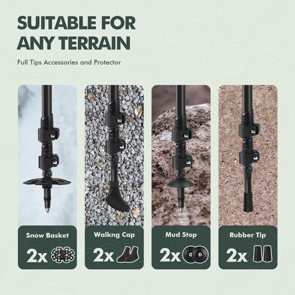 Kinggear Walking Stick, Lightweight 7075 Aluminum Adjustable Hiking Poles, Trekking Poles With Flip Lock, Retractable, Natural A