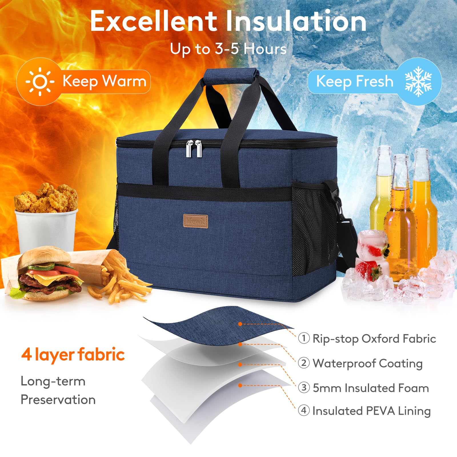 Lifewit Cooler Bag 50 Cans Collapsible And Insulated Large Lunch Bag Leakproof Soft Cooler Portable For Camping/Bbq/Family Outdo