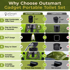 Outsmart Gadgets Portable Toilet Kit For Adults With Camping Night Lantern, Folding Xl Toilet Seat, Pop Up Privacy Tent And Carr