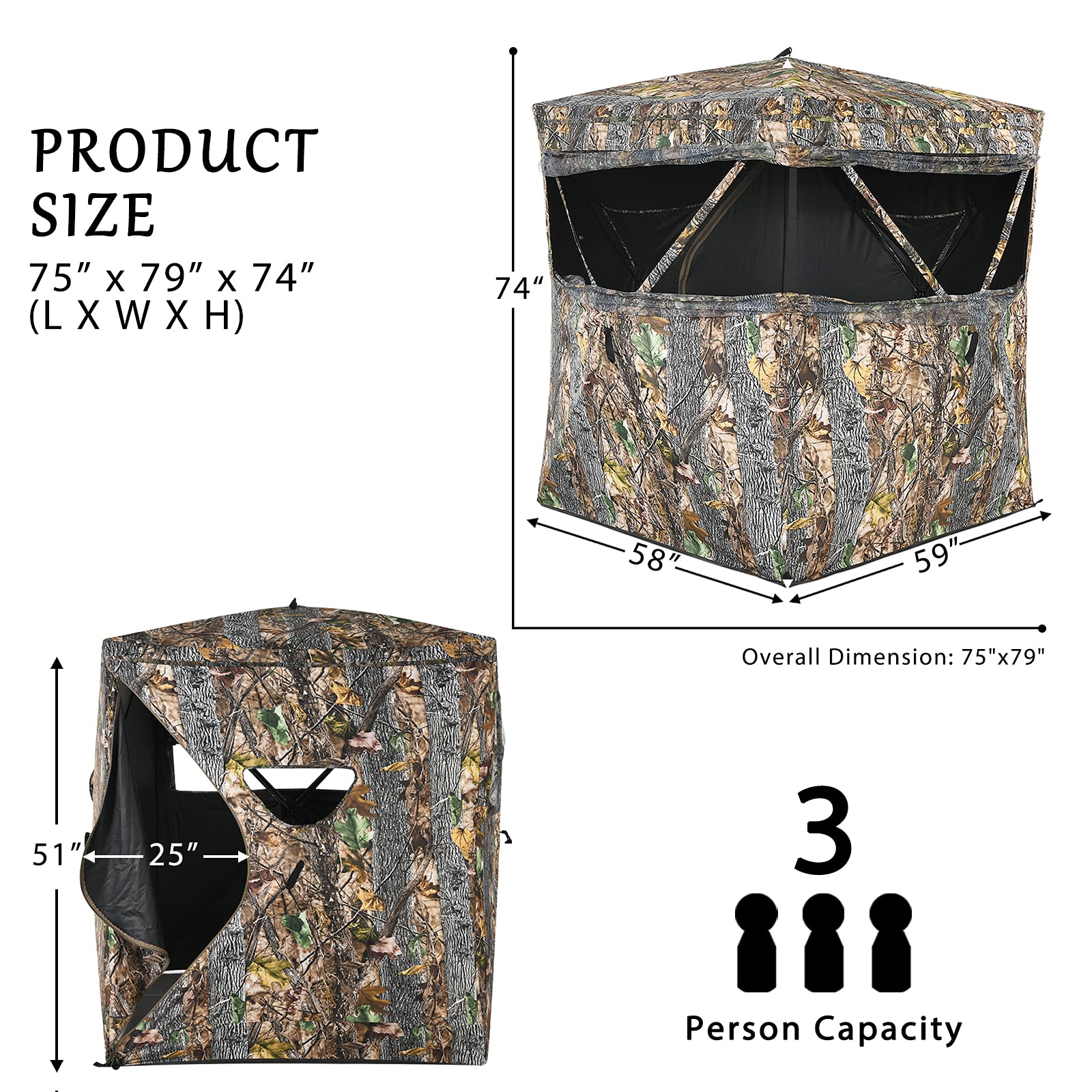 Tangkula 3 Person Pop Up Ground Blind, Portable Hunting Blind With Mesh Windows, Carrying Bag & Ground Stakes, Camouflage Huntin