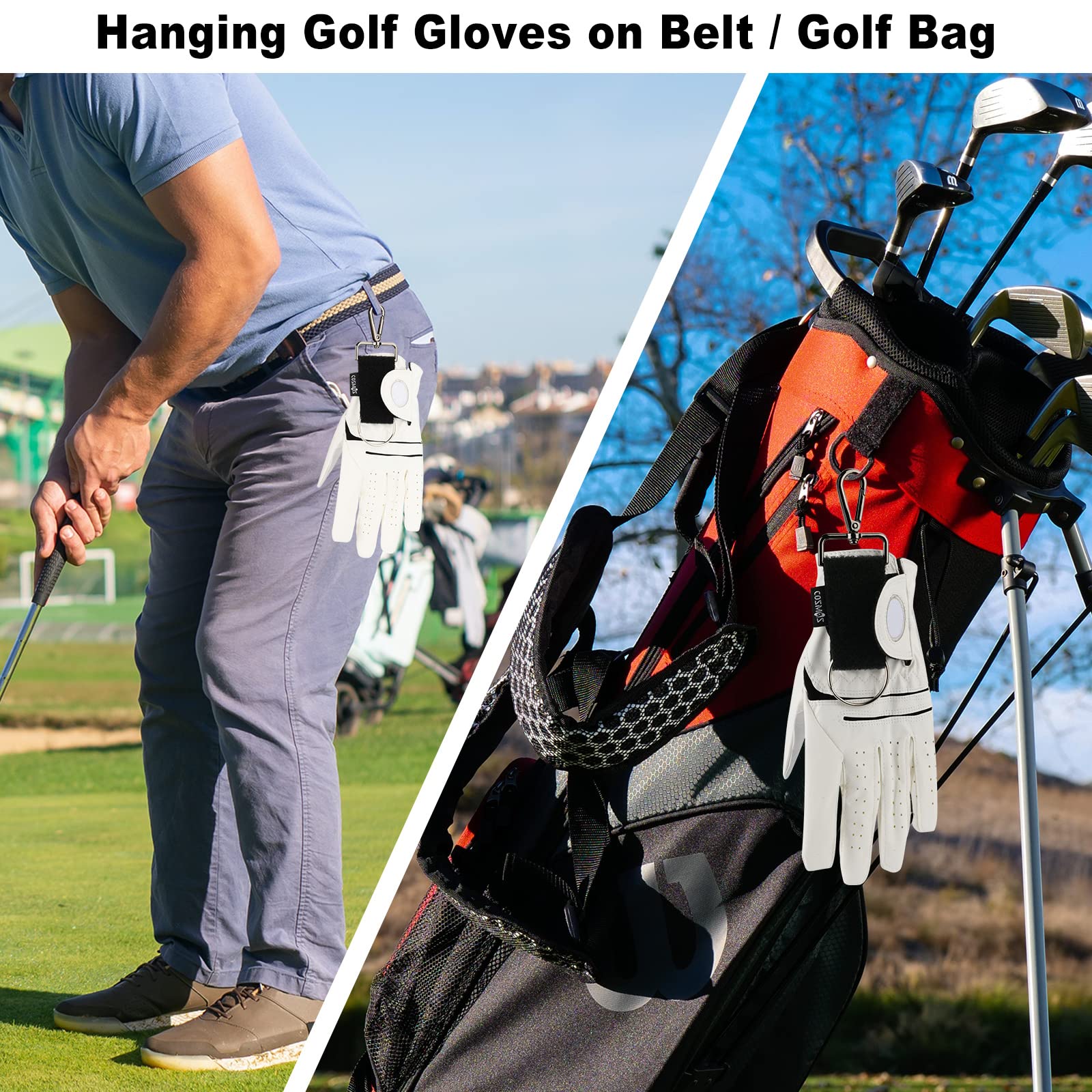 Cosmos Golf Glove Grabber Holder Golf Glove Belt Keeper Strap, Both Sides Loop With Metal Clip And Keyring, On Course Golf Club