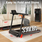Treadmill with 8% Incline, Walking Pad Treadmill with Handle Bar, Portable Folding Treadmills for Running and Walking, 3.0HP Bru