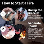 Paracord Survival Bracelets (Pair)  Flint & Steel Fire Starter, Whistle, Compass, Mini Saw  Adjustable Band Size For Camping, Bu
