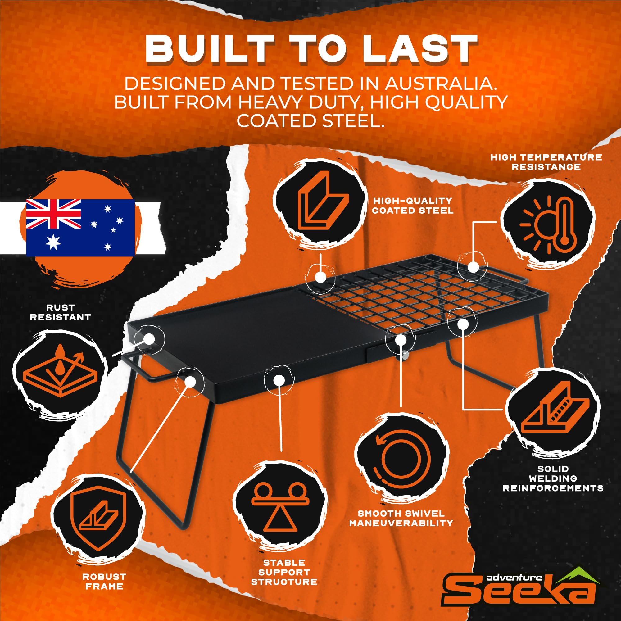 Adventure Seeka Heavy Duty 24'' Folding Campfire Grill, Camp Fire Grill With Folding Grill Design For Compact Storage. Campfire