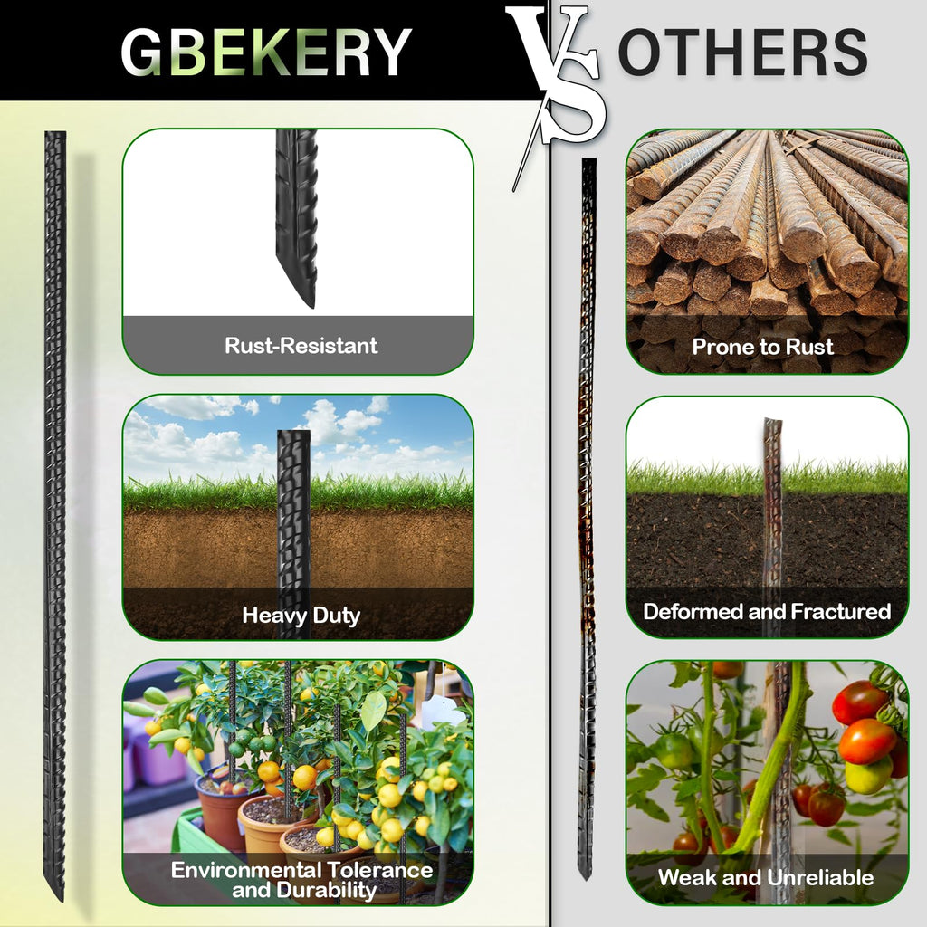 Gbekery 16 Inches Rebar Stakes(16Pcs) Heavy Duty Straight Metal Ground Anchors With Chisel Point Ends For Timber,Concrete,Plant