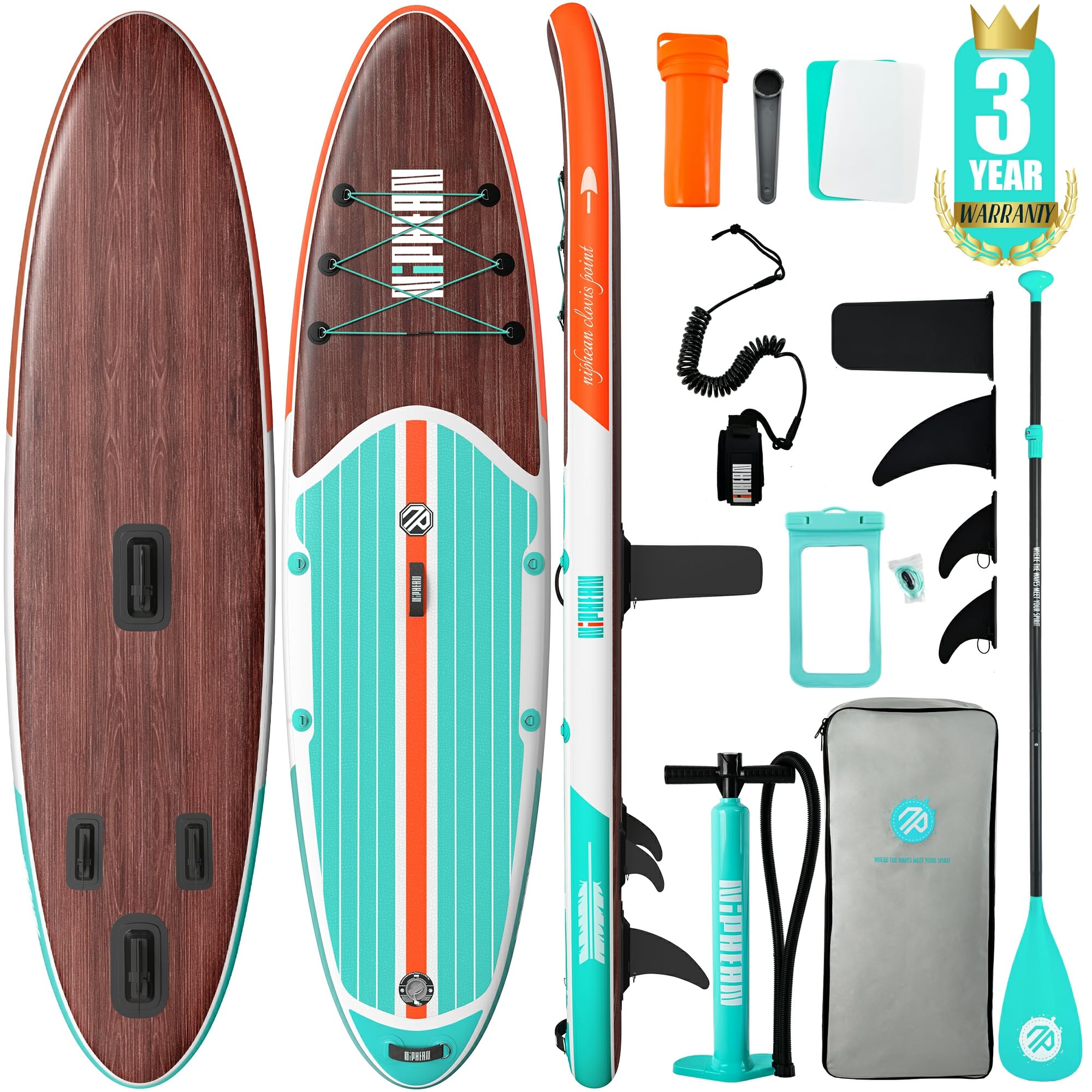 Niphean Inflatable Stand Up Paddle Board with Balanced Wing Design and SUP Accessories, Anti-Slip EVA Deck, 106 Inflatable Paddl