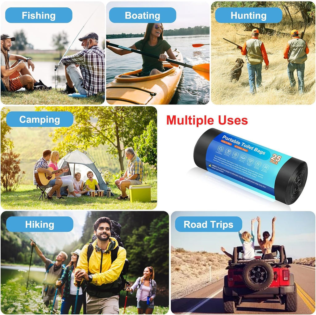 Siewl 25 Portable Camping Toilet Bags, Biodegradable Compostable Thickened For 5 Gallon Bucket Toilet