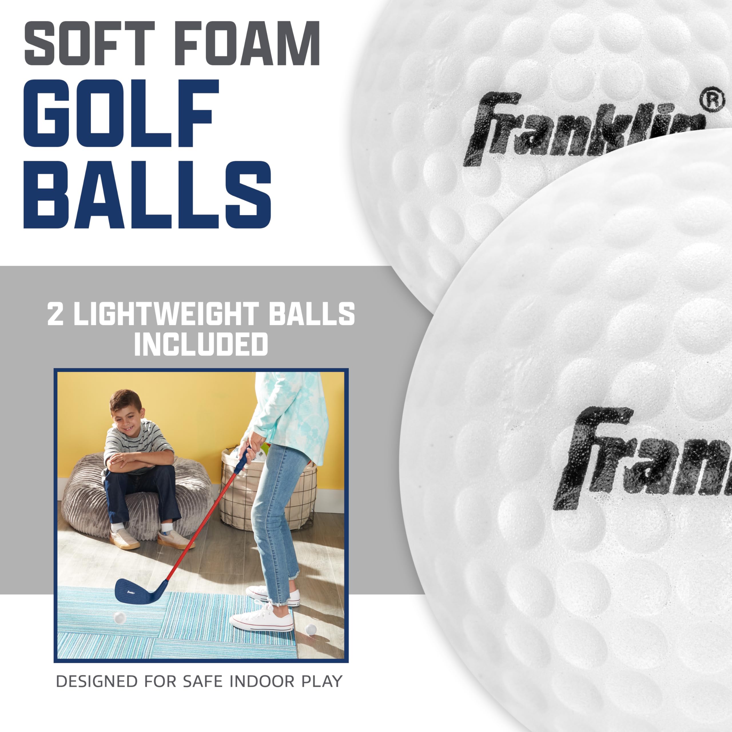 Franklin Sports Kids Golf Set, 28'' Club With Oversized Club Head & 2 Foam Golf Balls, Ergornomic Hand Grip For Proper Hand Posi