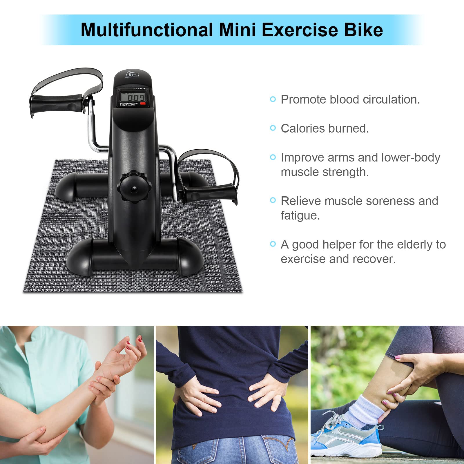 Uten Mini Exercise Bike, Under Desk Bike Pedal Exerciser, Under Desk Bike, Arm & Leg Peddler Machine With Lcd Screen Displays, P