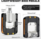 Kootu Bike Pedals With Reflective Strips, Universal 9/16 Inch Mountain Bike Pedals, Sealed Bearing Lightweight Platform, Non-Sli