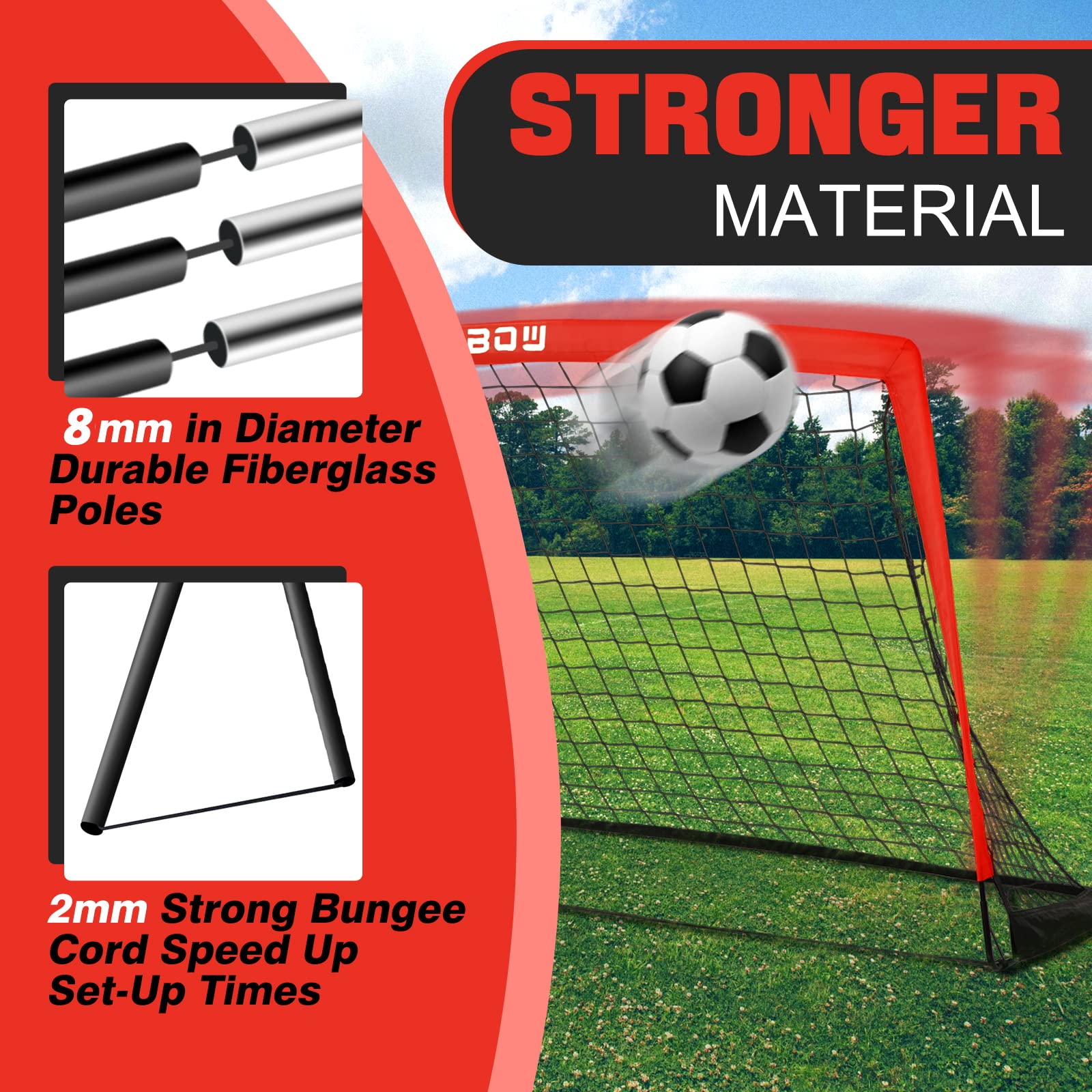 Runbow 5X3 Ft Portable Kids Soccer Goal For Backyard Small Children Practice Soccer Net With Carry Bag (5X3Ft, Red, 1 Pack)