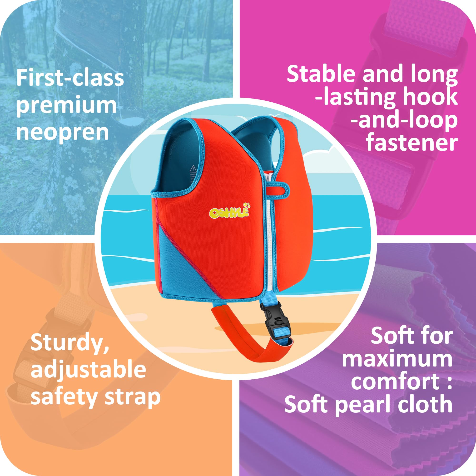 Oshyle Children'S Girls Boys Swimming Vest For Toddlers With Adjustable Safety Straps Age 1-9 (Dinosaur, M(3-6))