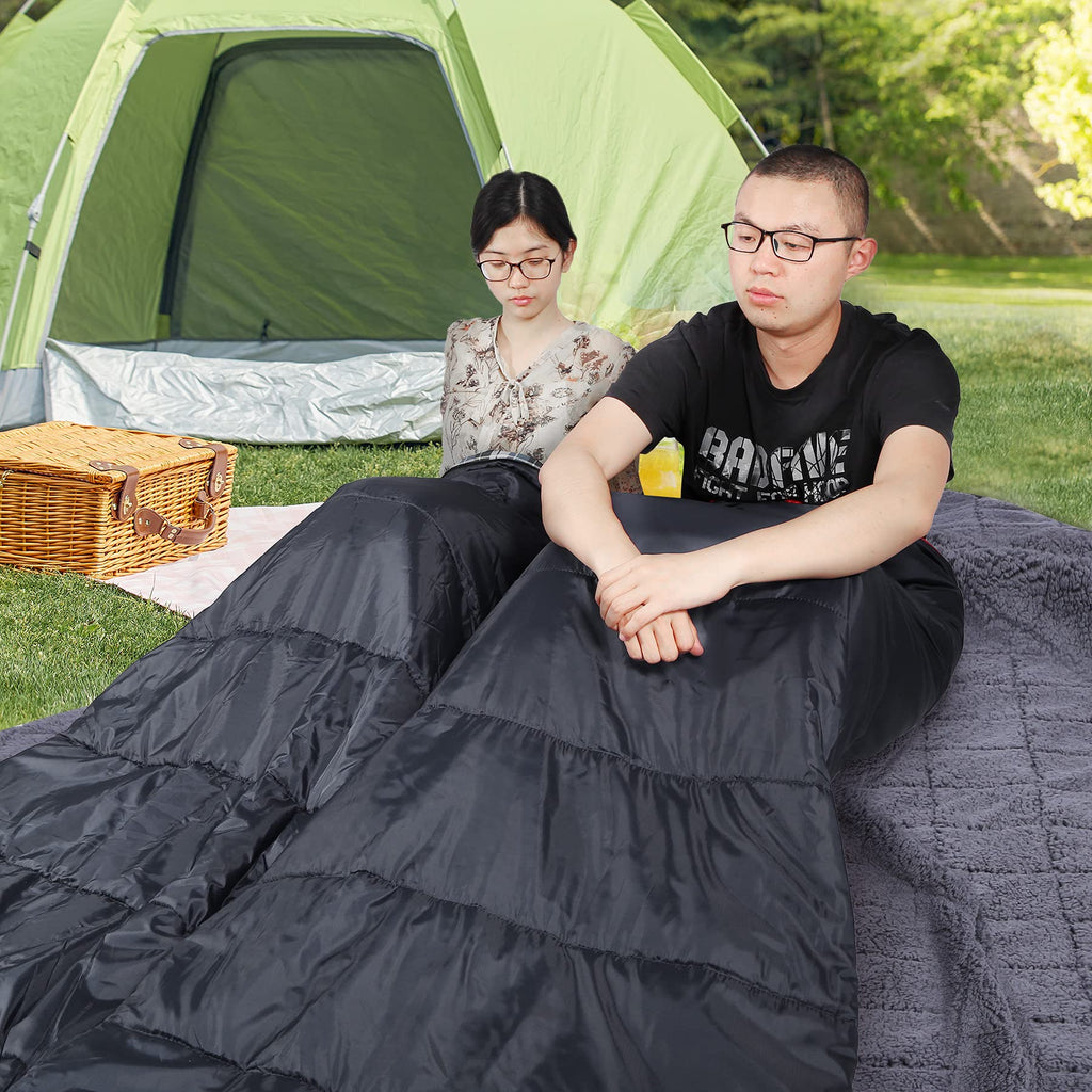 Redcamp Large Cotton Double Sleeping Bag For Adults, 2 Person Cold Weather Warm Queen Size Flannel Sleeping Bags For Camping, Bl