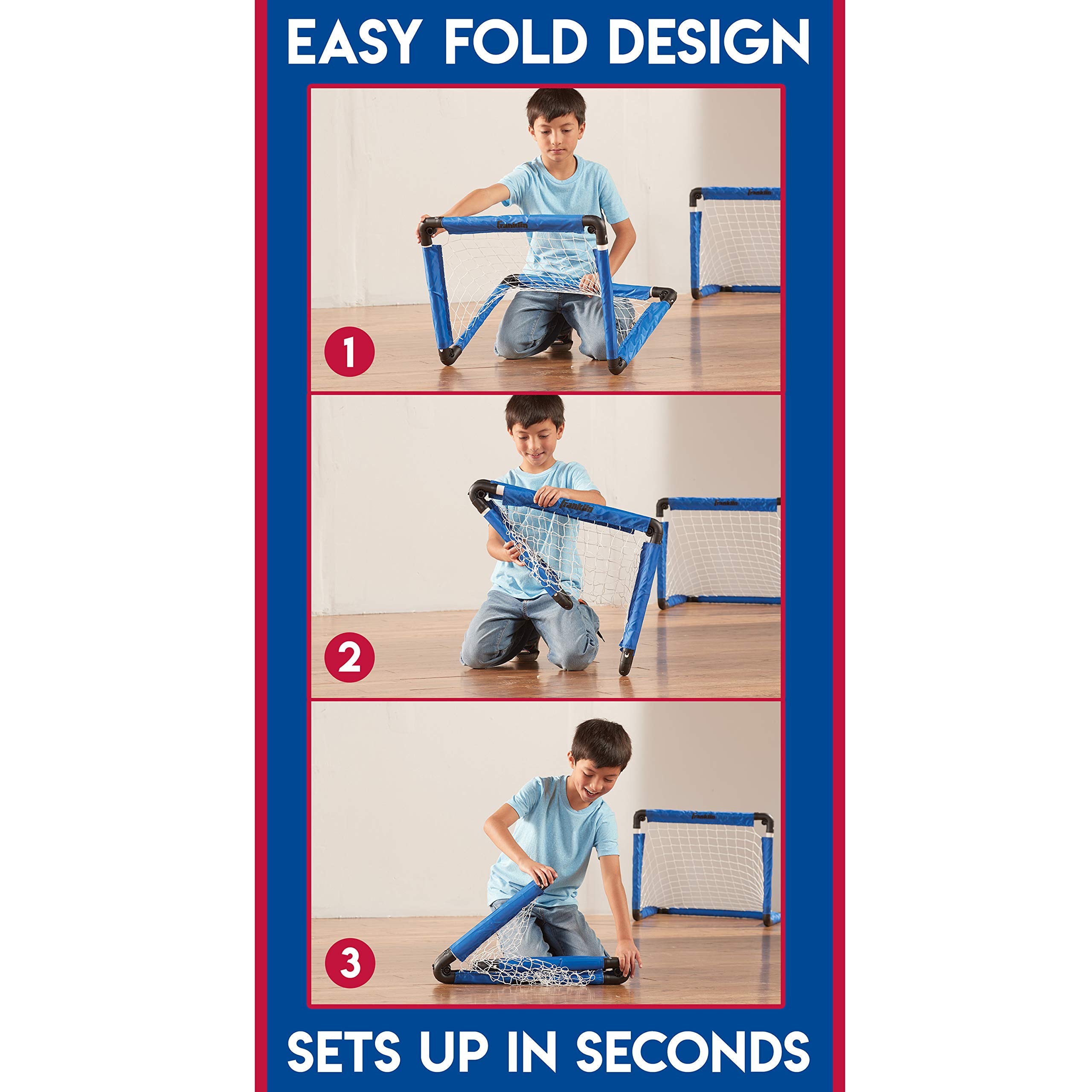 Franklin Sports Indoor Mini Goal Sports Set - 3 In 1 Kids Indoor Goal Set - Indoor Mini Floor Hockey, Knee Hockey, And Mini Socc