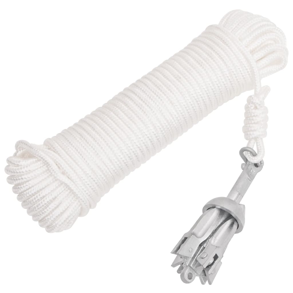 Vidaxl Folding Anchor With Rope Silver 1.5 Lb Malleable Iron