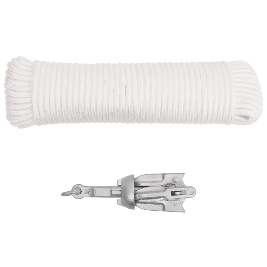Vidaxl Folding Anchor With Rope Silver 1.5 Lb Malleable Iron