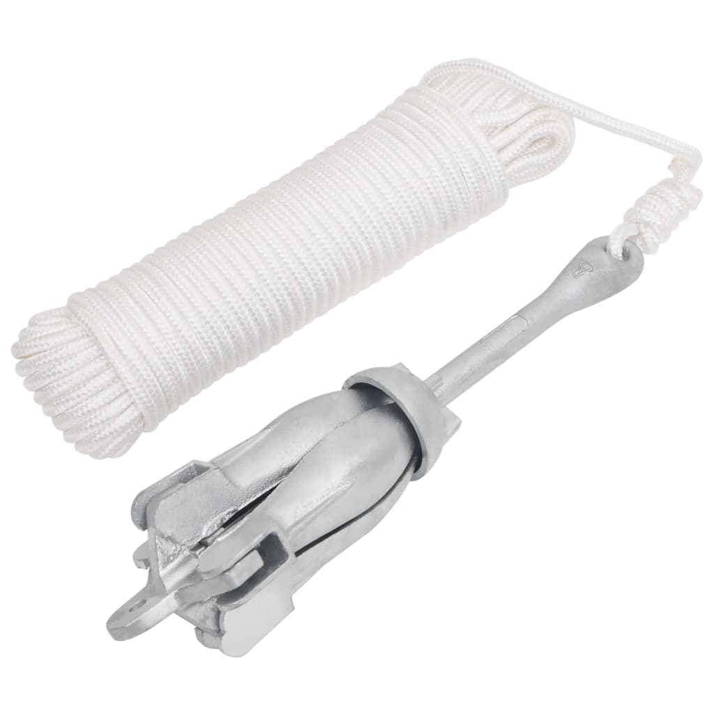 Vidaxl Folding Anchor With Rope Silver 17.6 Lb Malleable Iron