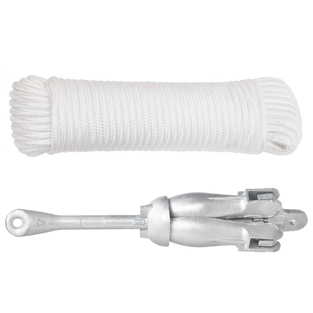 Vidaxl Folding Anchor With Rope Silver 17.6 Lb Malleable Iron