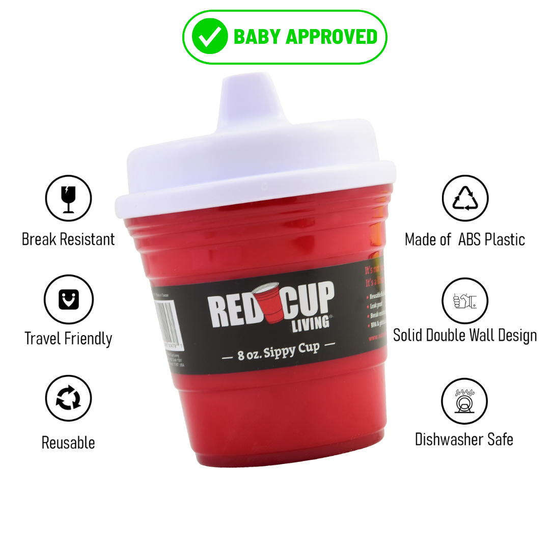 RedCupLiving 8oz Unbreakable Toddler Sippy Cup, BPA-Free, Leak-Proof, 2-Pack