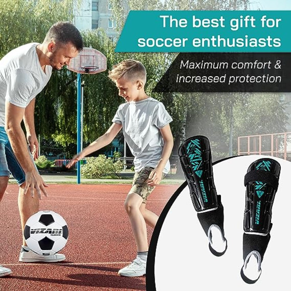 Malaga Soccer Shin Guard with Adjustable Straps-Black/Teal - Vizari Sports