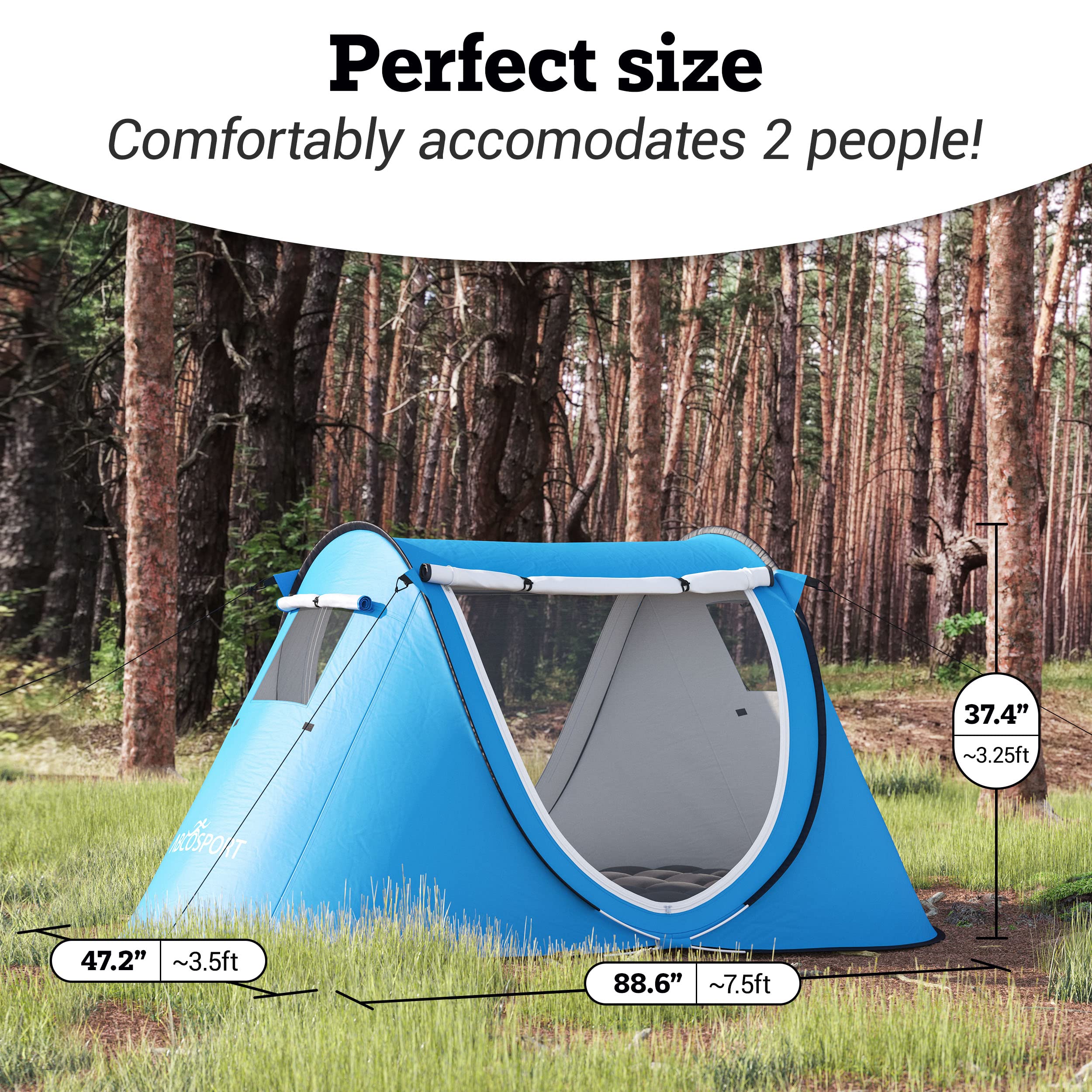Abco Tech 2-Person Sky Blue Pop Up Portable Cabana Tent - 2 Doors, Water-Resistant, Uv Protection, Carrying Bag