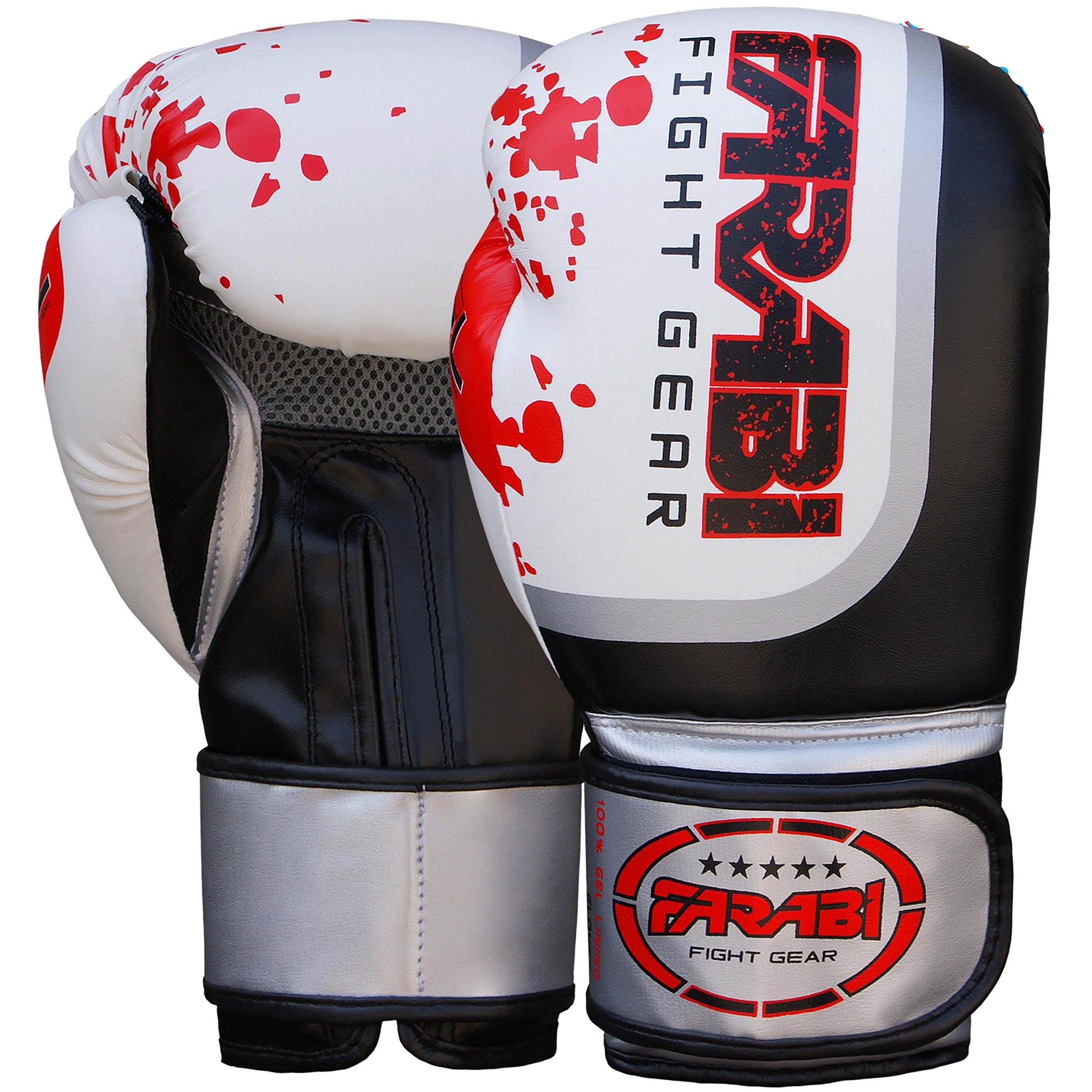 Farabi Pro Fighter Boxing Gloves Sparring Gym Bag Punching Focus Pad Mitts (White, 14Oz)