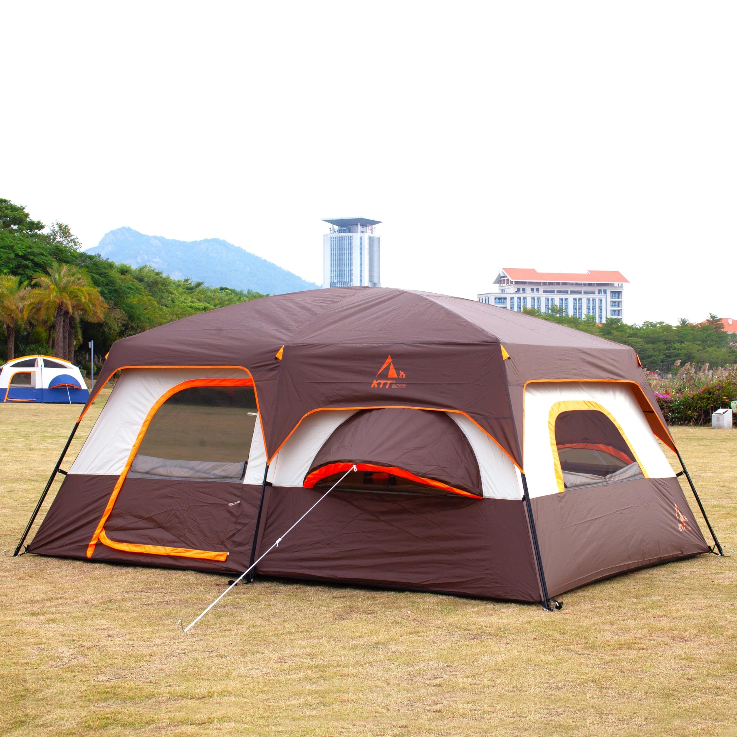 Ktt Extra Large Tent 12 Person,2 Bay-Windows,Family Cabin Tents,14.1'Lx10'Wx6.58'H,2 Rooms And 3 Doors 3 Windows With Mesh,Water