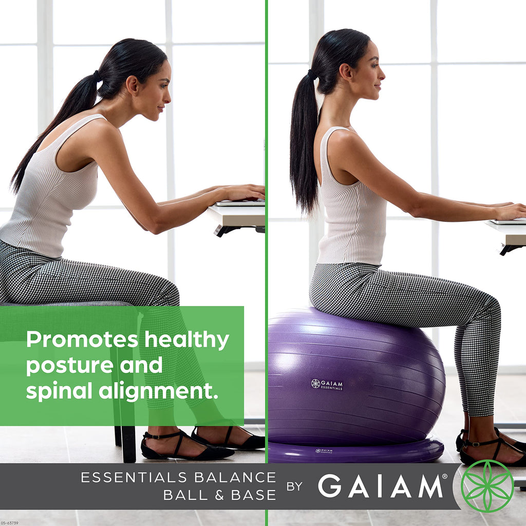 Gaiam Essentials Balance Ball & Base Kit, 65Cm Yoga Ball Chair, Exercise Ball With Inflatable Ring Base For Home Or Office Desk,