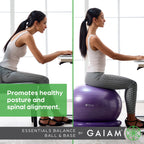 Gaiam Essentials Balance Ball & Base Kit, 65Cm Yoga Ball Chair, Exercise Ball With Inflatable Ring Base For Home Or Office Desk,