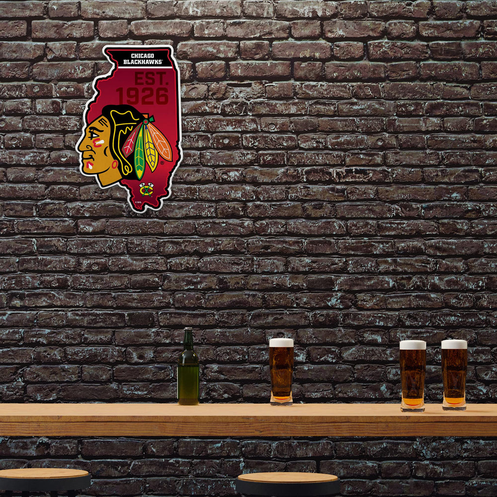 Rico Industries Nhl Hockey Chicago Blackhawks State Shape Shape Cut Pennant - Home And Living Room D  Cor - Soft Felt Ez To Hang
