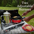 Coleman Triton+ Portable 2-Burner Propane Camping Stove, 22,000 Total Btus, Wind Guards, Adjustable Burners, Instant Push-Button