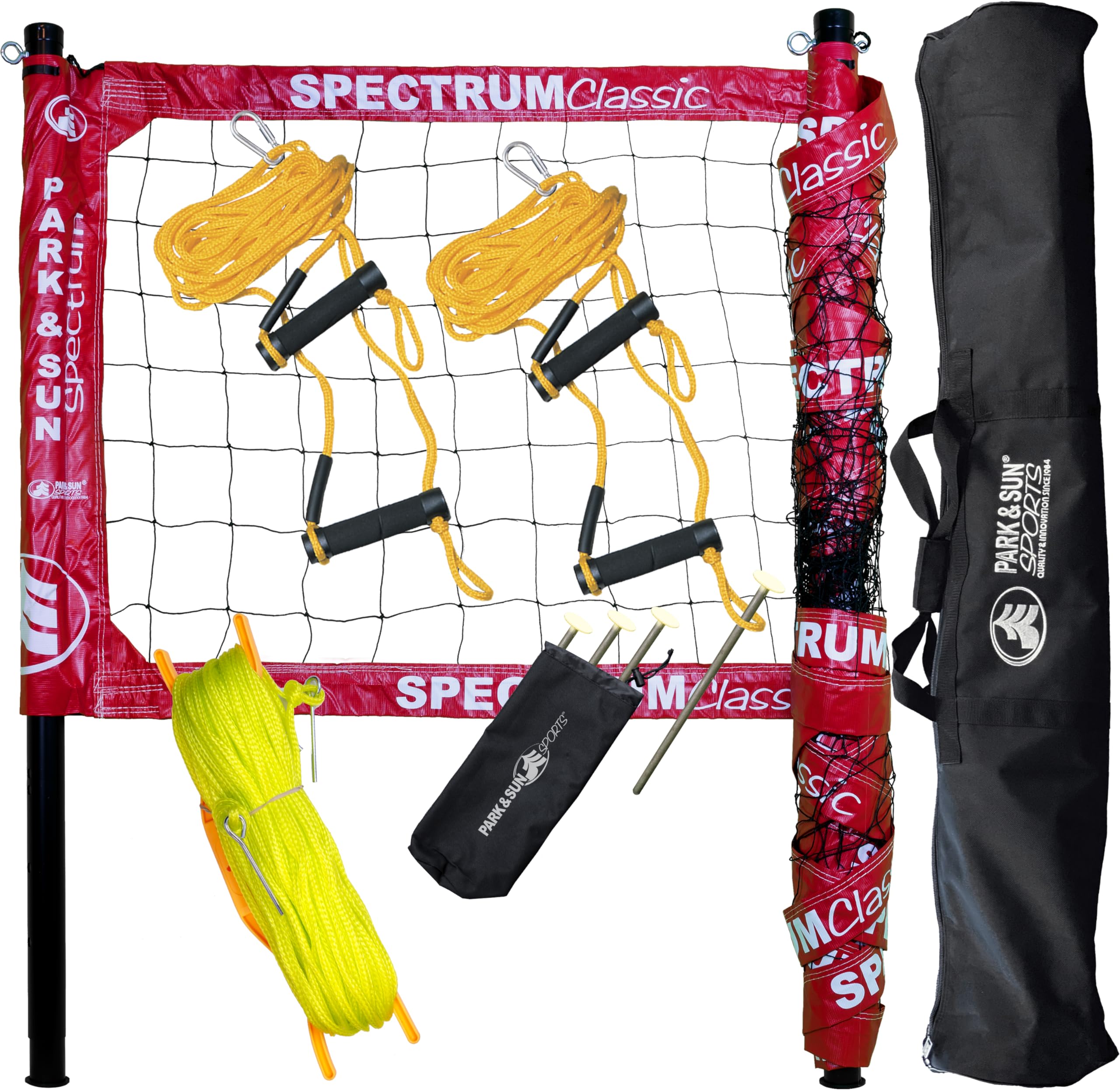 Park & Sun Spectrum Classic Professional Level Volleyball Net System (Red)