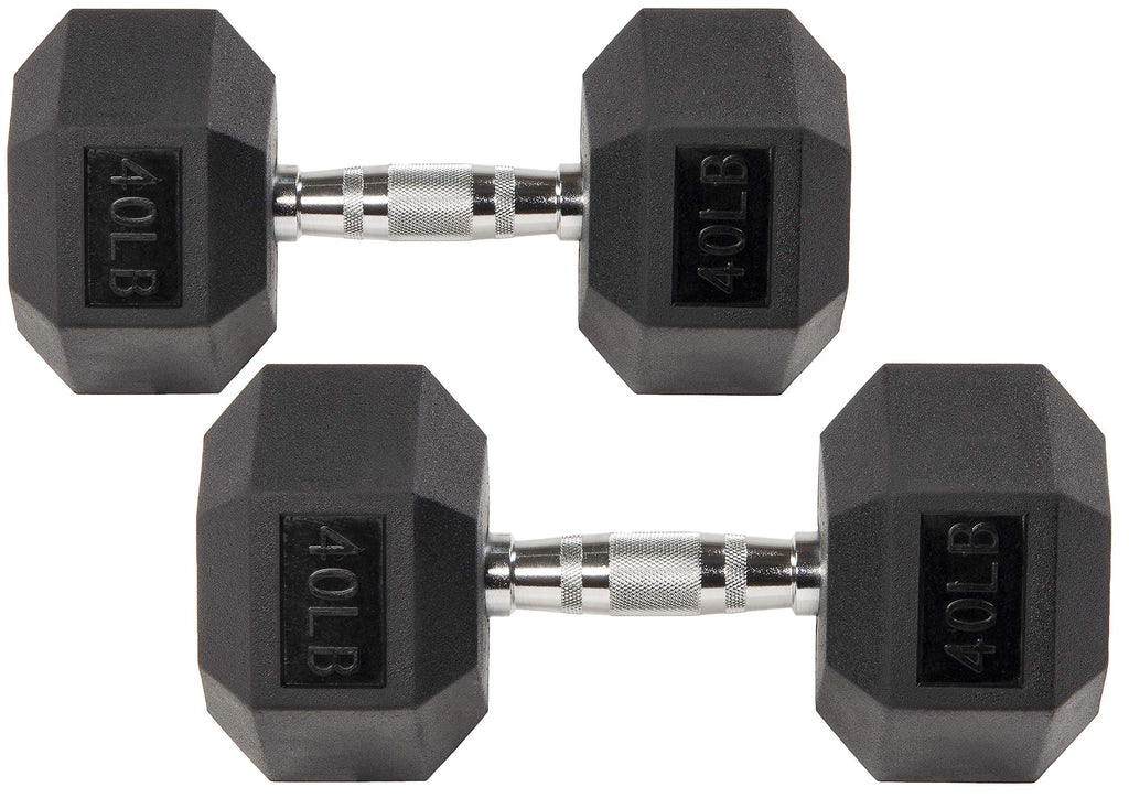Fitvids 2Nd Generation Rubber Coated Dumbbell Weight Chrome Grip Hand Weight, 40Lbs, Pair
