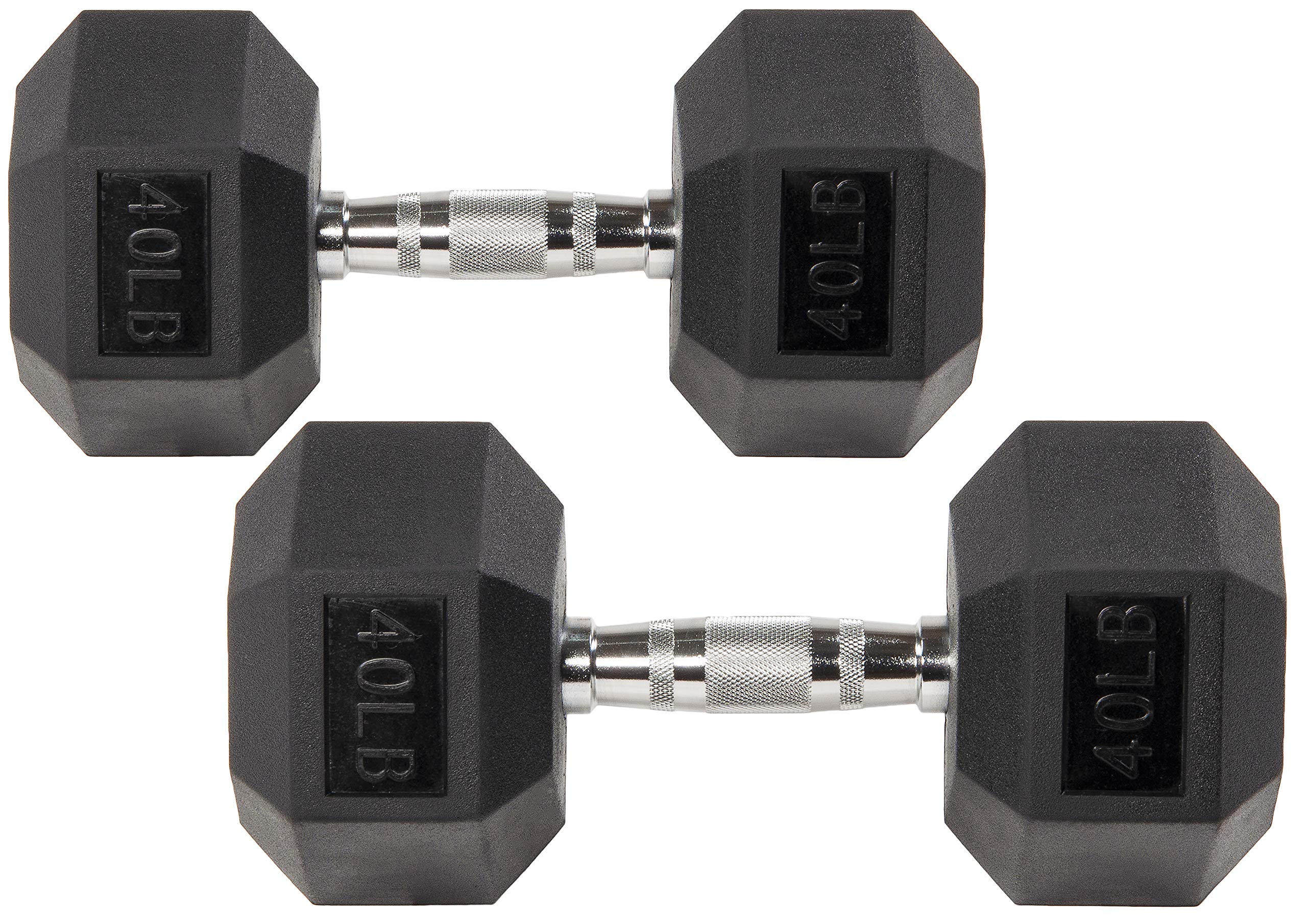 Fitvids 2Nd Generation Rubber Coated Dumbbell Weight Chrome Grip Hand Weight, 40Lbs, Pair