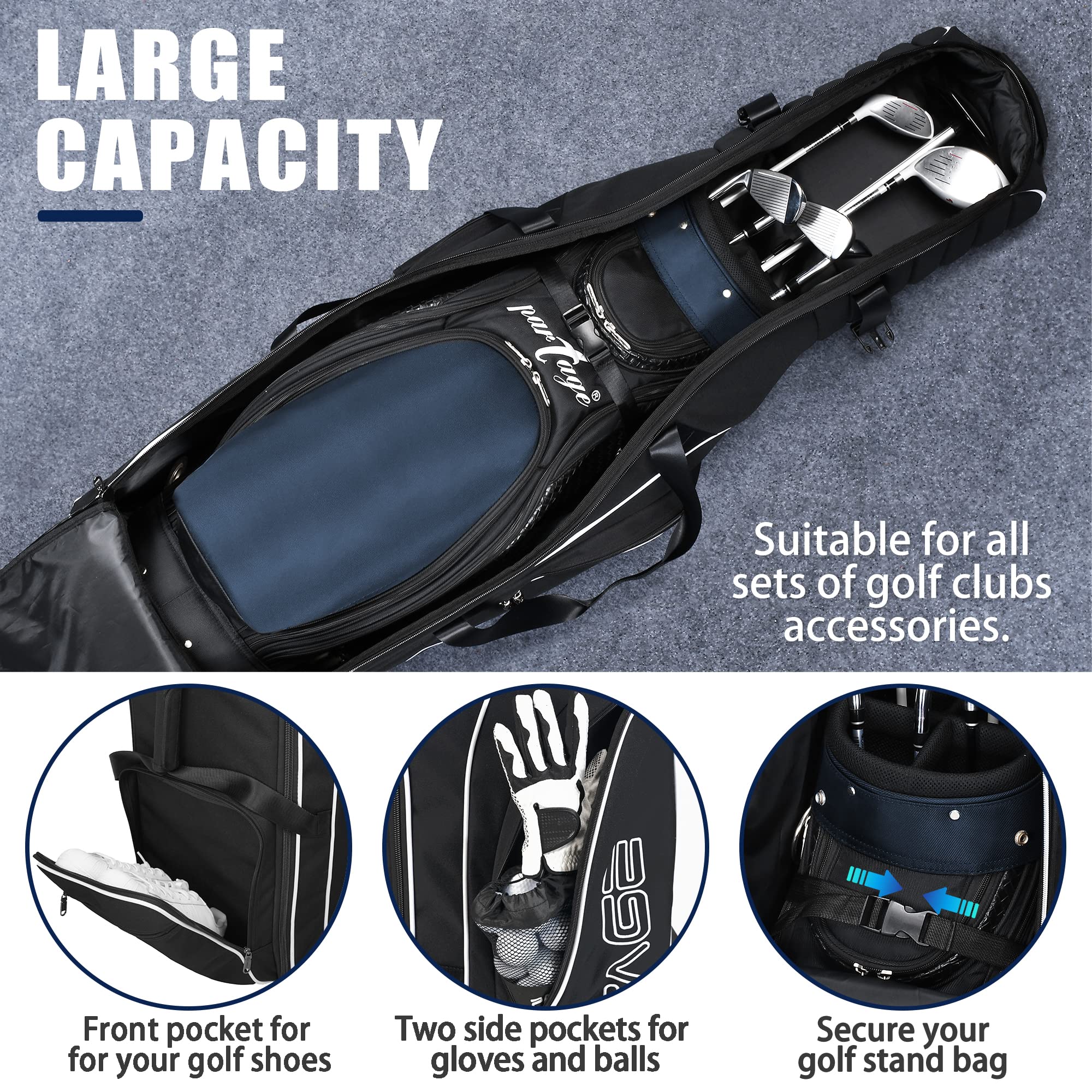 Partage Golf Travel Bag With Support System, Golf Travel Case For Airlines, 900D Heavy Duty Oxford -Black