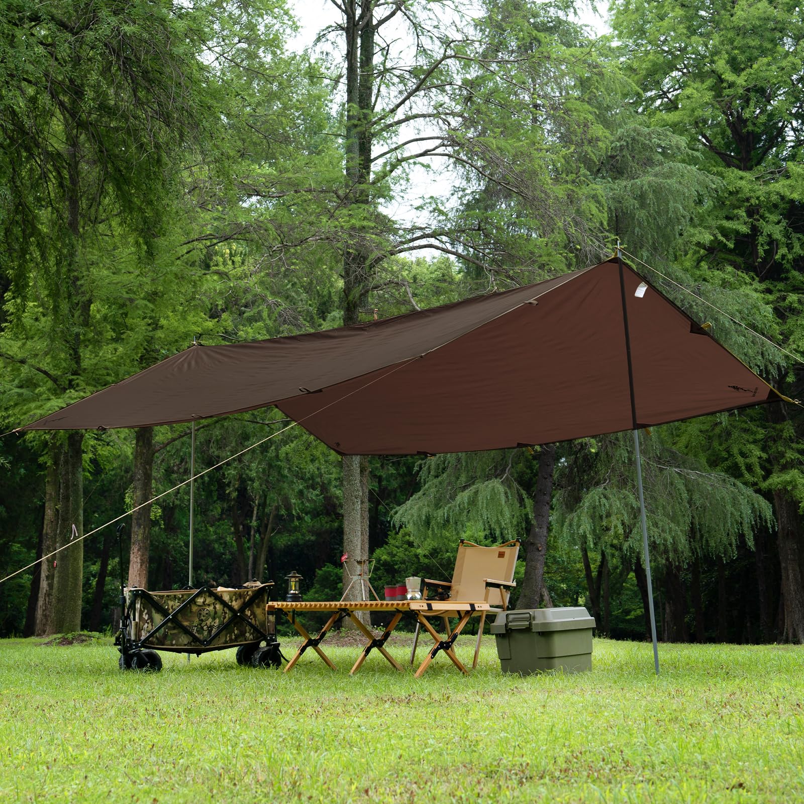Free Soldier Camping Tarp Waterproof Portable Multifunctional Outdoor Traveling Awning Backpacking Shelter Rain Tarp (Taupe 10