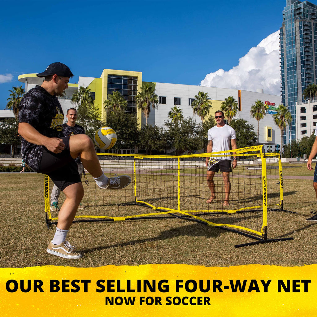 Crossnet Four Square Soccer Game - Outdoor Sport Games For Adults And Family - Soccer Tennis Nets For Backyard & Parks - Quick A