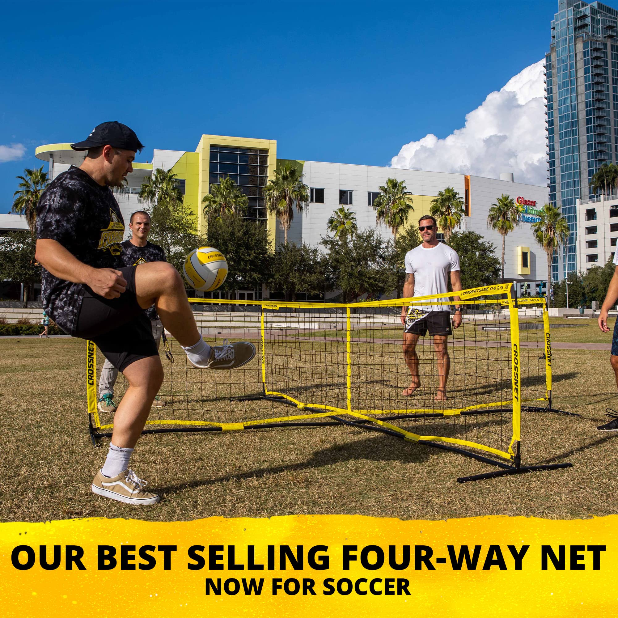 Crossnet Four Square Soccer Game - Outdoor Sport Games For Adults And Family - Soccer Tennis Nets For Backyard & Parks - Quick A
