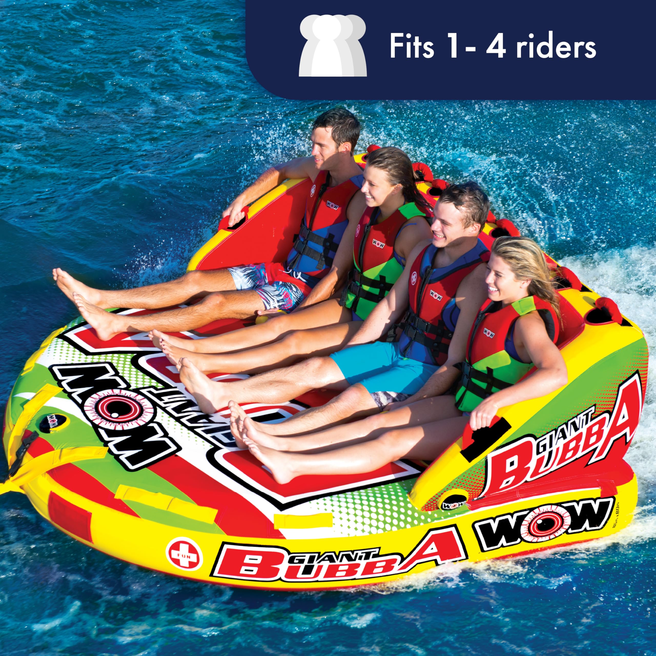 Wow Sports - Giant Bubba Towable Tube For Boating - 1-4 Person 680 Lbs Capacity - Inflatable Boat Tube For Water Sports - Youth