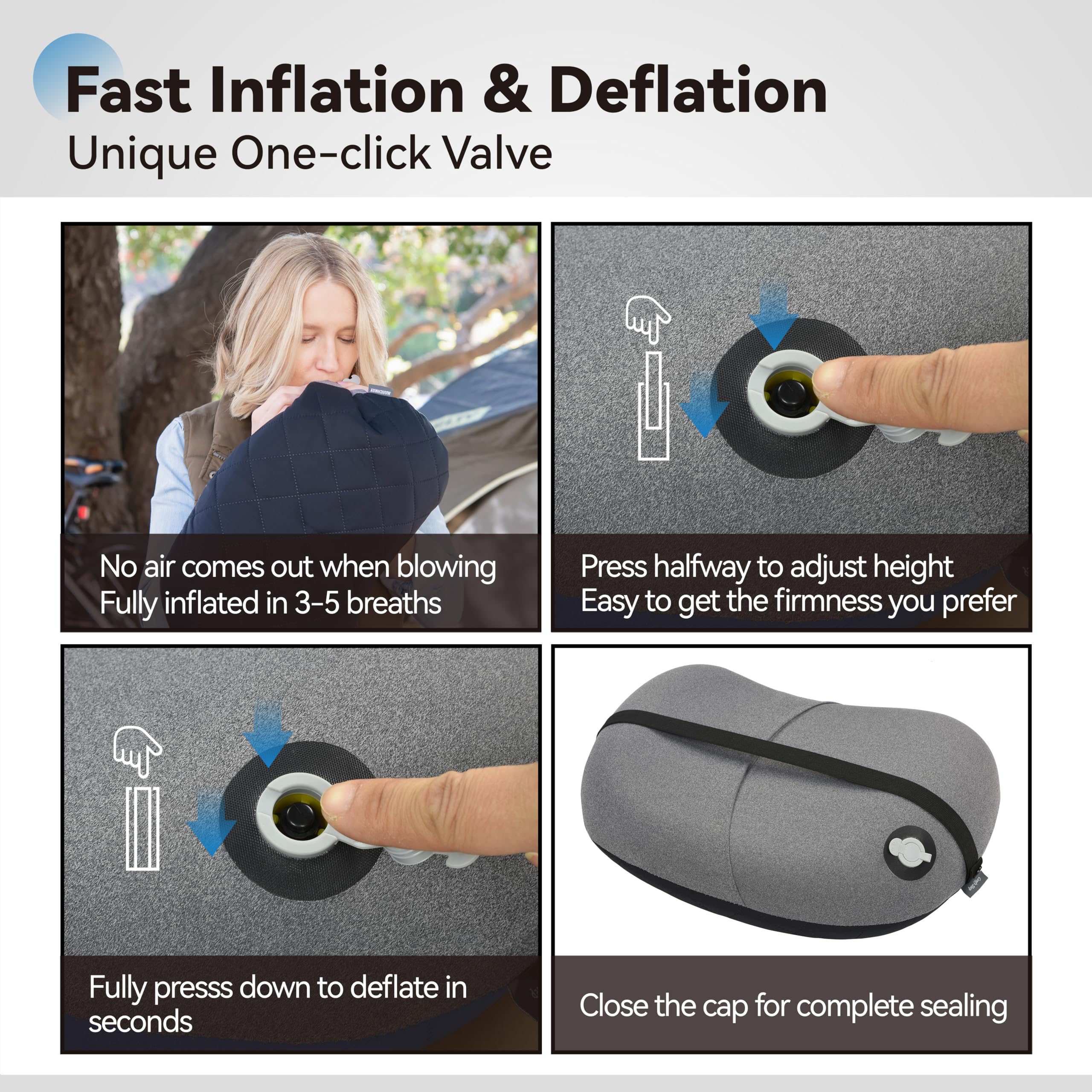 Marchway Ultralight Inflatable Camping Pillow With Soft Washable Cover, Compact Compressible Portable Travel Air Pillow For Outd