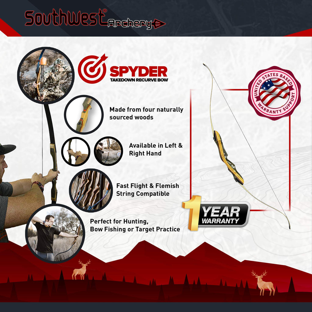 Spyder Xl Takedown Recurve Bow And Arrow Set 64 Recurve Hunting Bow Right & Left Hand Draw Weights In 30-55 Lbs Usa Based Compan