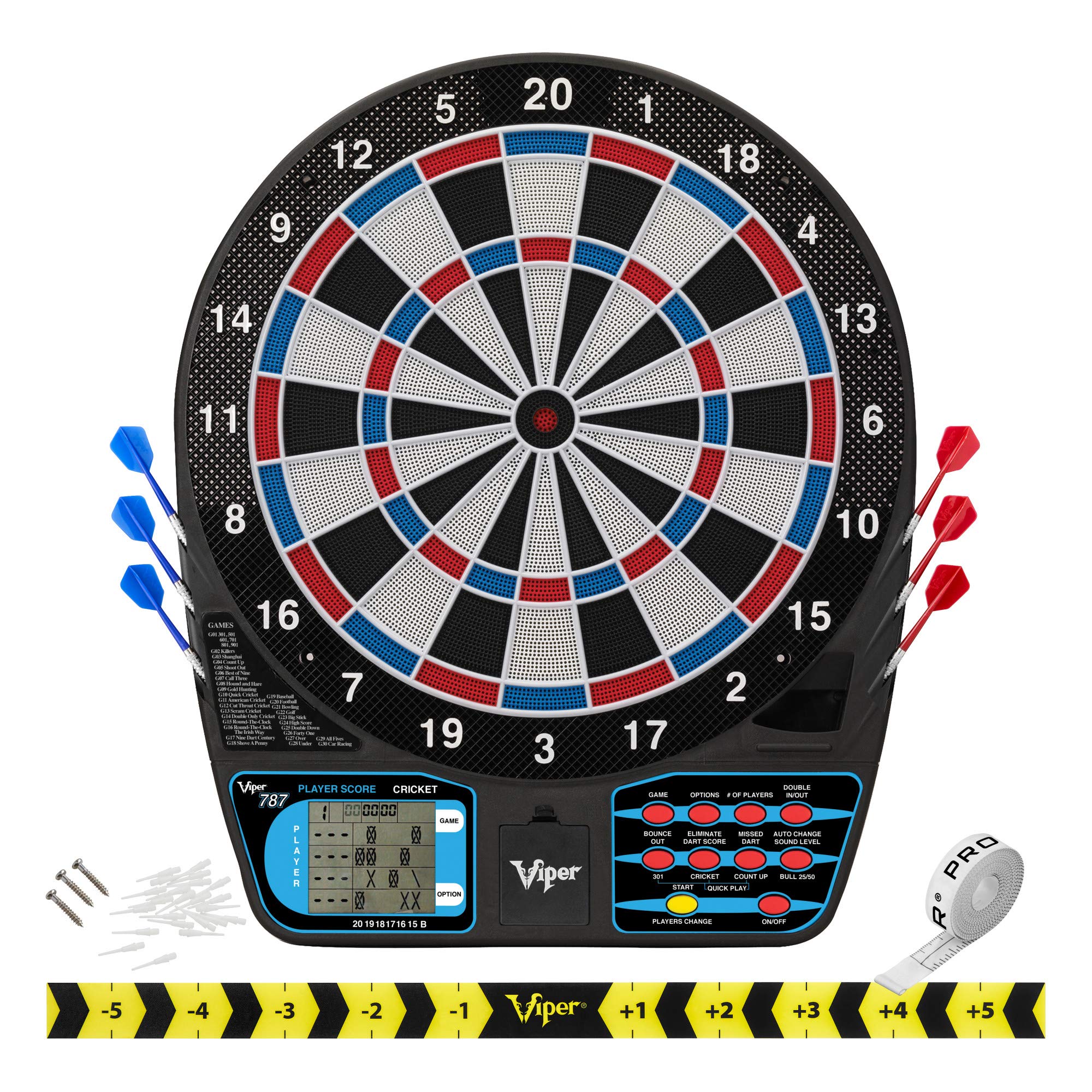 Viper 787 Electronic Dartboard, Ultra Thin Spider For Increased Scoring Area, Free Floating Segments, Locking Segment Holes For 