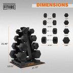 Fitvids 100 LB Rubber Coated Hex Dumbbell Set with Storage Rack, 5-25LB Hand Weight Set with Anti-Slip Grip for Home Gym
