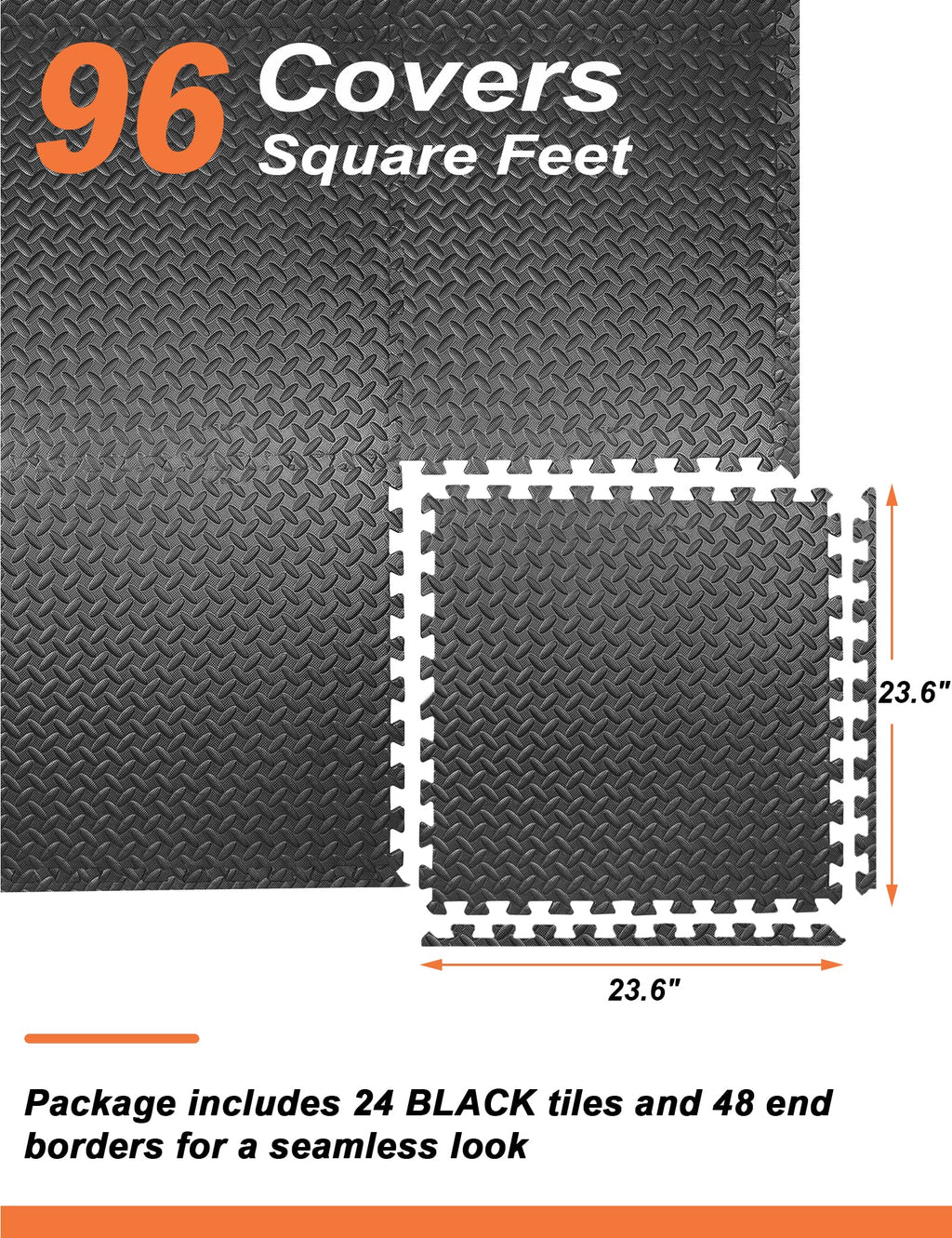 Innhom Gym Flooring Gym Mats Exercise Mat For Floor Workout Mat Foam Floor Tiles For Home Gym Equipment Garage, 24 Pieces Black