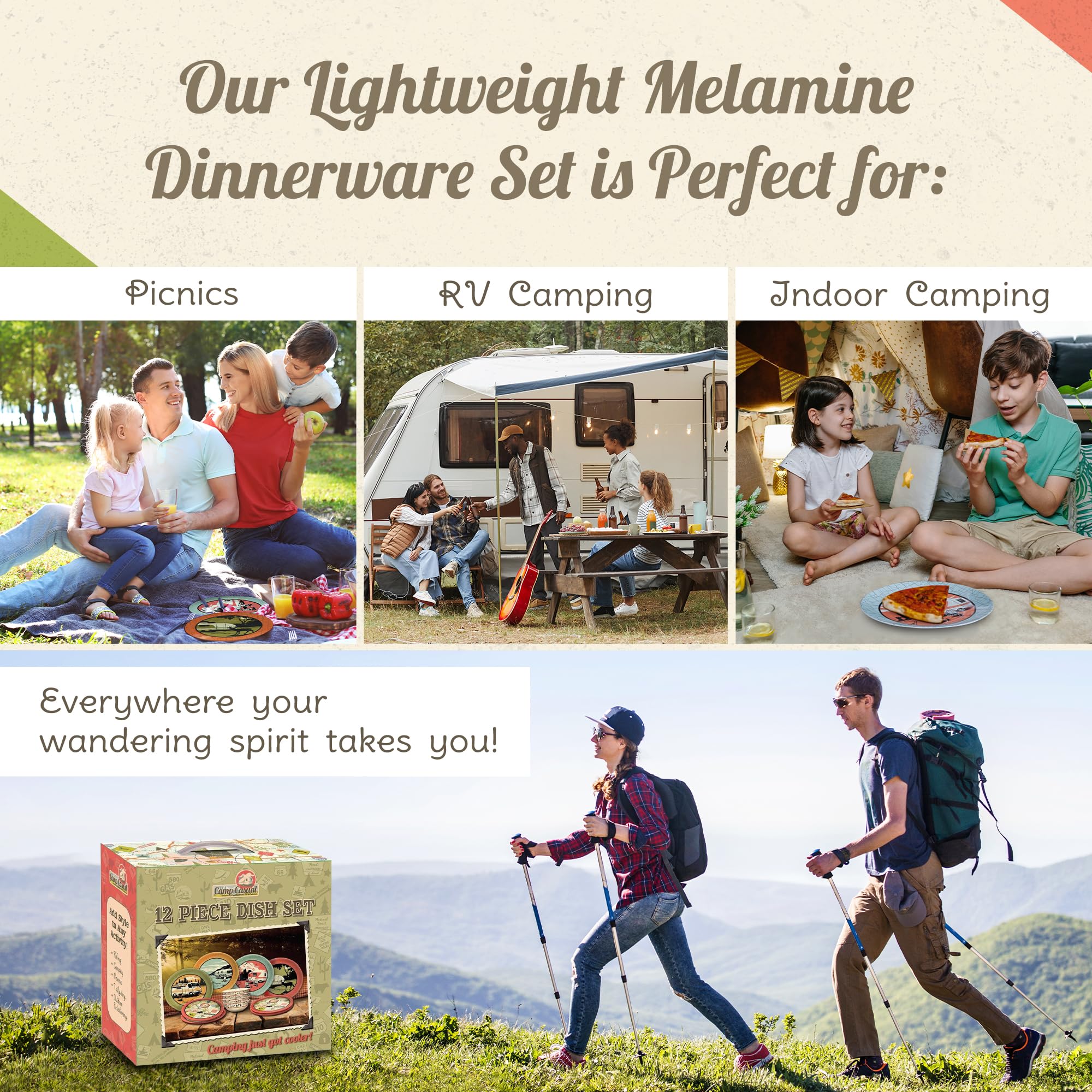 Melamine Plates & Bowls Set - 12-Piece Dish Set For Indoor & Outdoor Dining - Bpa Free, Top Shelf Dishwasher Suitable Dinnerware