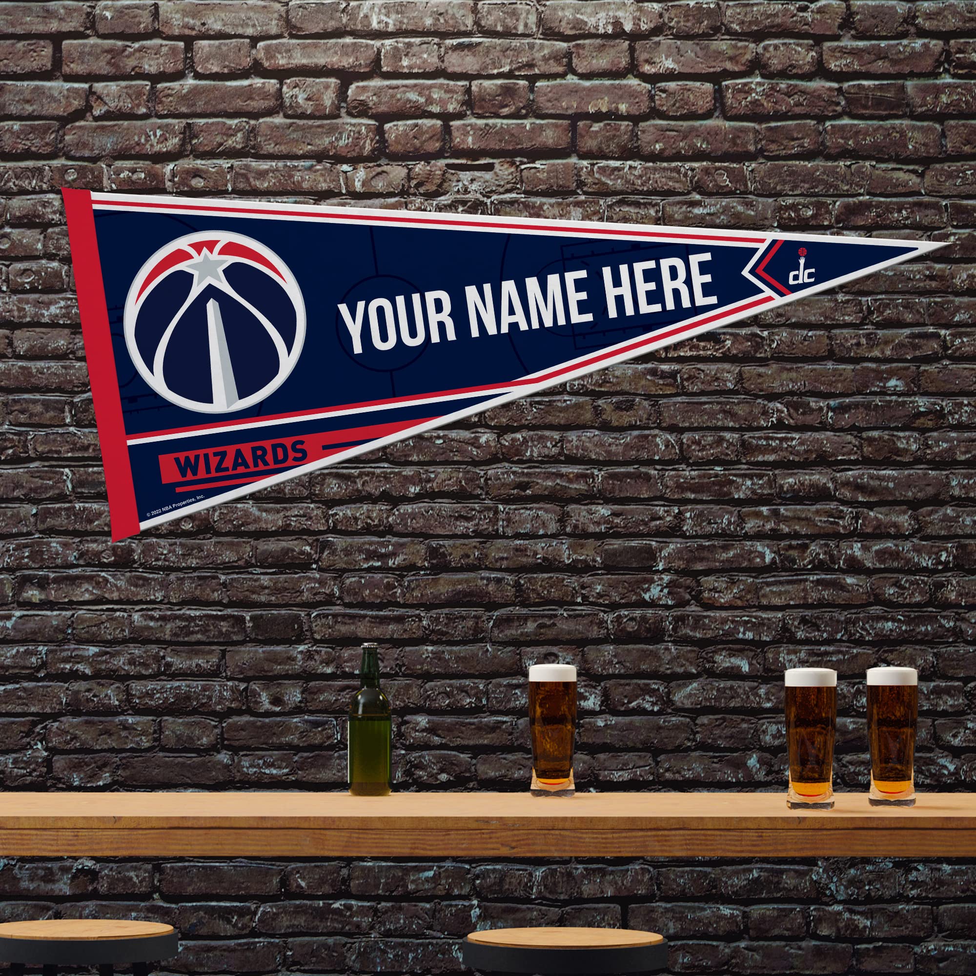 Rico Industries Nba Basketball Washington Wizards Personalized - Custom 12'' X 30'' Soft Felt Pennant - Ez To Hang